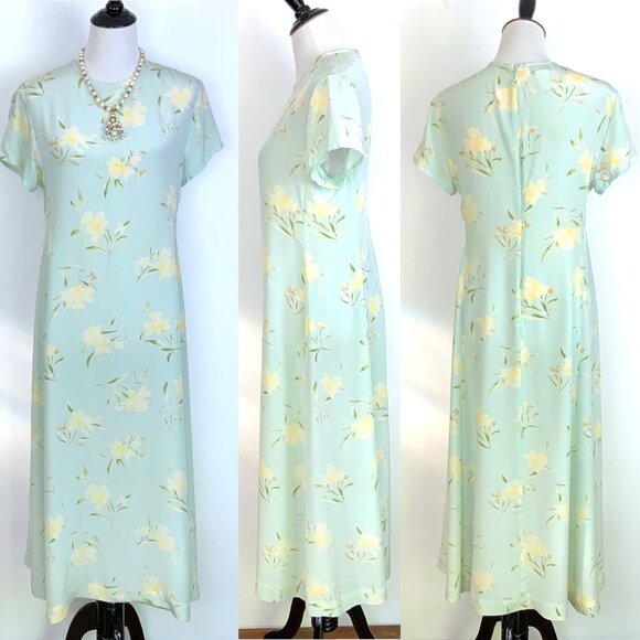 Vintage 100% Silk Maxi Floral Romantic Cottagecore Dress By Rena Rowan Sz 14P - Picture 5 of 16